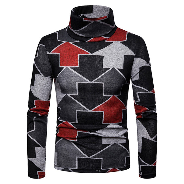 Aktuális férfi pulóver mintás pólógallérral