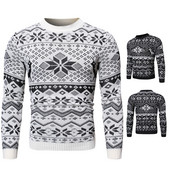 Μοντέρνο  ανδρικό πουλόβερ με μοτίβο και οβάλ ντεκολτέ