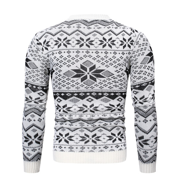 Μοντέρνο  ανδρικό πουλόβερ με μοτίβο και οβάλ ντεκολτέ