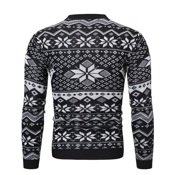 Μοντέρνο  ανδρικό πουλόβερ με μοτίβο και οβάλ ντεκολτέ