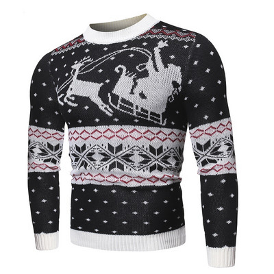 Alkalmi férfi pulóver mintával és ovális nyakkivágással