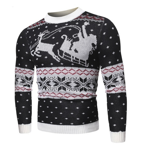 Alkalmi férfi pulóver mintával és ovális nyakkivágással