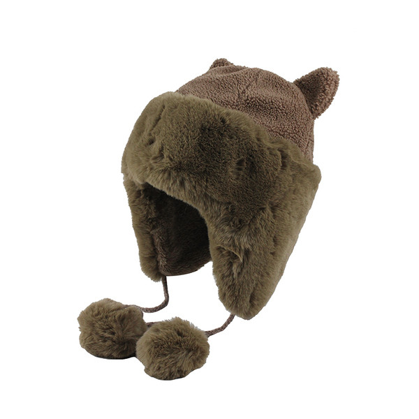 Téli meleg sapka típusú fülvédő pomponokkal