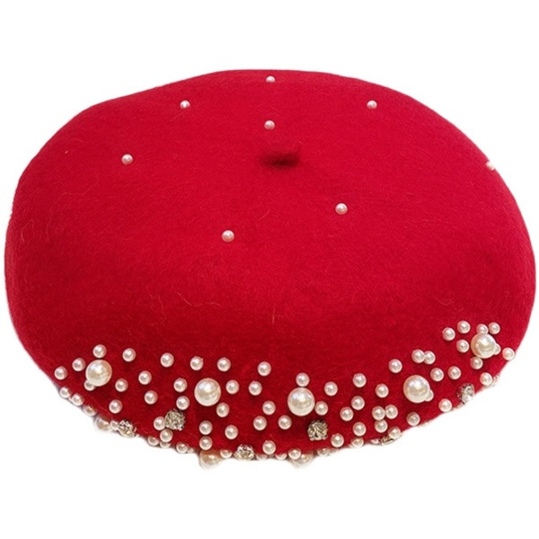 Moderan ženski šešir s biserima - tip beretke