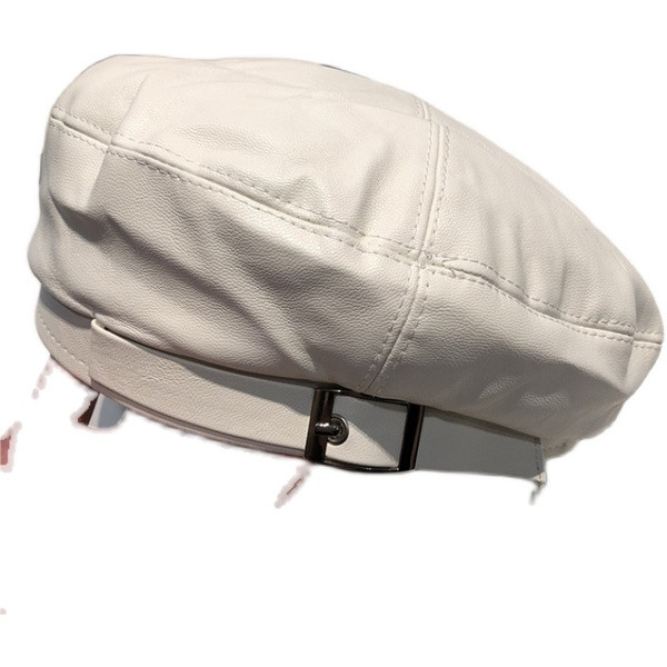 Дамска ежедневна шапка от изкуствена кожа - тип барета