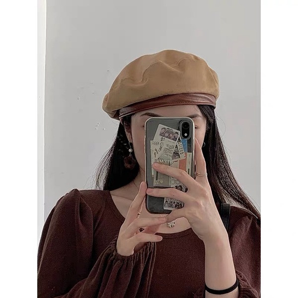 Női barett típusú sapka eco bőrrel