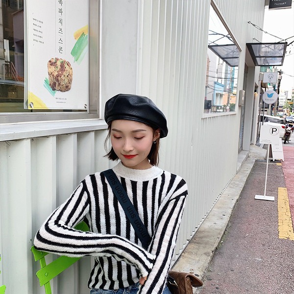 Új modell női barett sapka eco bőrből