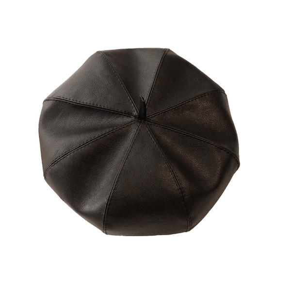 Női svájcisapka eko bőrből, fekete színben