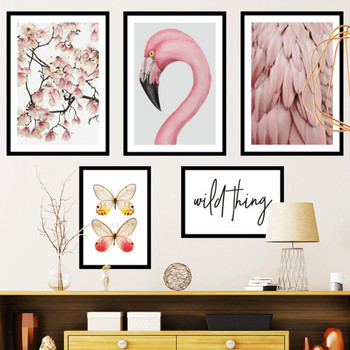 Стенна декорация с цветя и фламинго