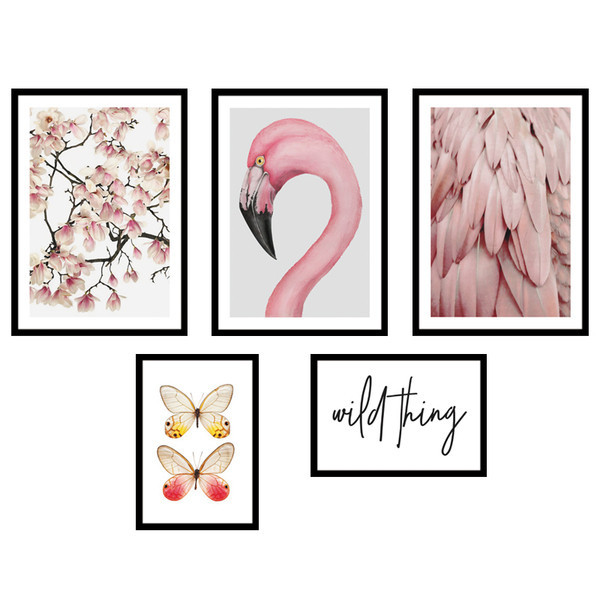 Sienų apdaila su gėlėmis ir flamingais