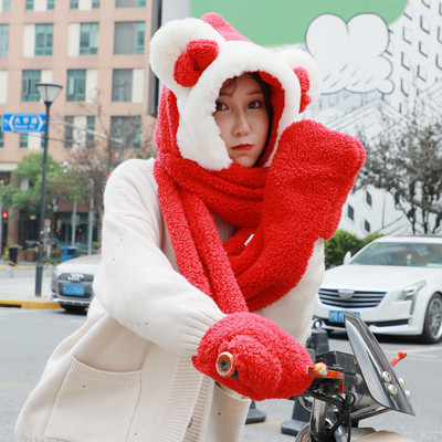 Βελούδινο γυναικείο καπέλο με κασκόλ και τρισδιάστατο στοιχείο