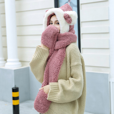 Βελούδινο γυναικείο καπέλο με κασκόλ και τρισδιάστατο στοιχείο