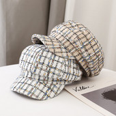 Ženski karirani šešir tipa beretka-retro stil