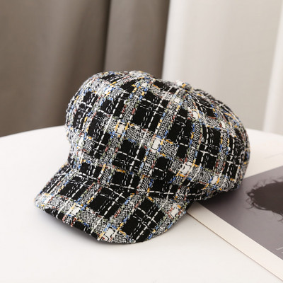 Ženski karirani šešir tipa beretka-retro stil