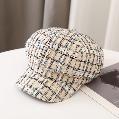 Ženski karirani šešir tipa beretka-retro stil