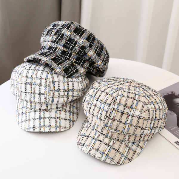 Ženski karirani šešir tipa beretka-retro stil