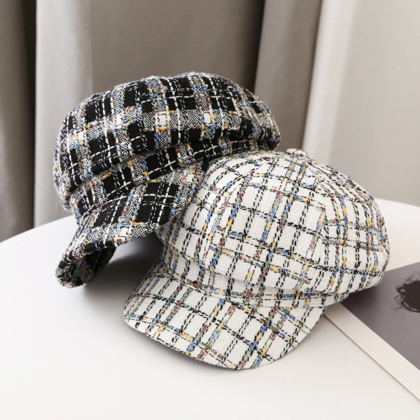 Ženski karirani šešir tipa beretka-retro stil