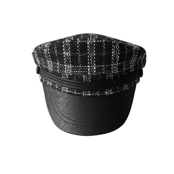 Ženska karirana kapa sa šilterom u crnoj boji