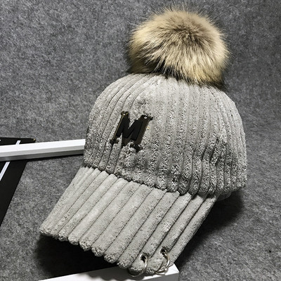 Új modell női kordbársony sapka pehelypomponnal