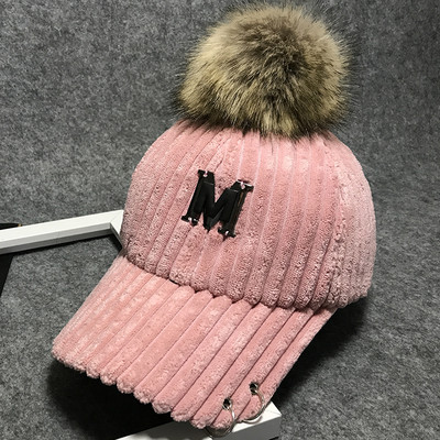 Új modell női kordbársony sapka pehelypomponnal