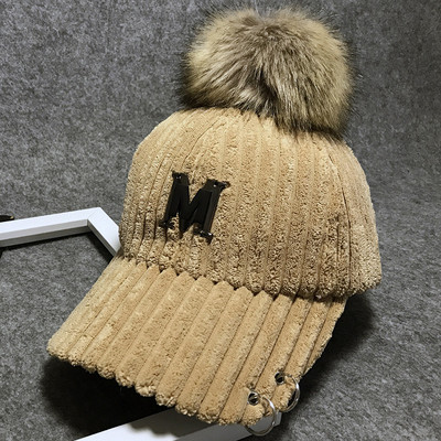 Új modell női kordbársony sapka pehelypomponnal