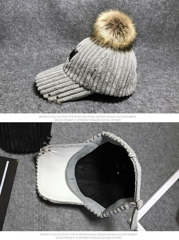 Új modell női kordbársony sapka pehelypomponnal