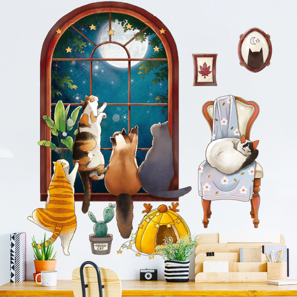 Αυτοκόλλητο τοίχου με γάτες για παιδικό δωμάτιο