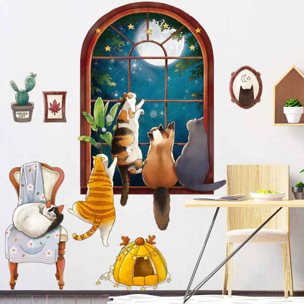 Αυτοκόλλητο τοίχου με γάτες για παιδικό δωμάτιο