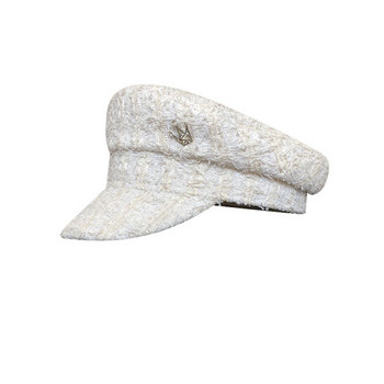 Бяла дамска шапка тип каскет в два модела