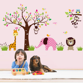 Стенни 3D стикери за стена, подходящи за детска стая с жираф, кон, маймуна, слон и други интересни анимационни мотиви