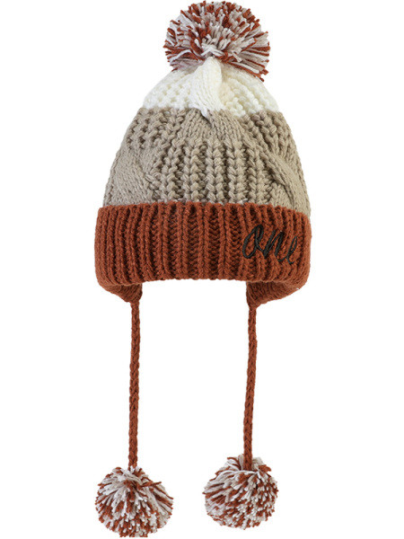 Téli kötött női sapka felirattal és nyakkendővel