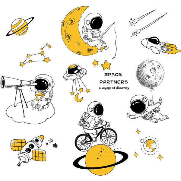 Lipni dekoracija vaikų kambariui su astronautais