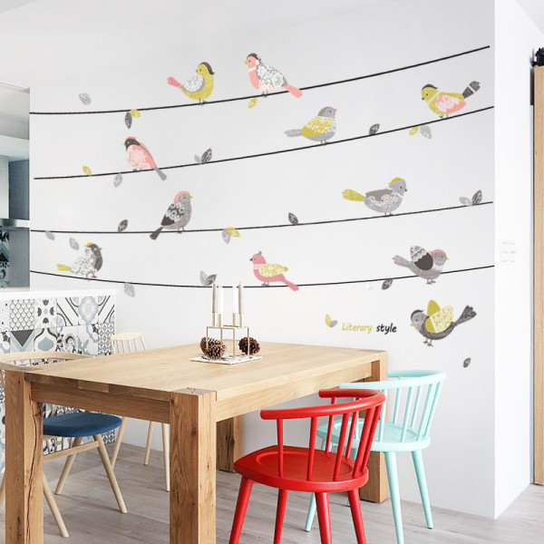 Fali öntapadó díszítés madarakkal és felirattal