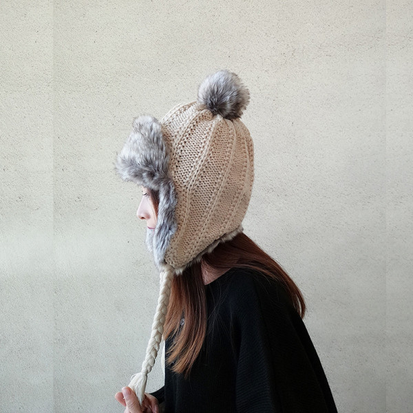 Új modell női kötött sapka puha béléssel - füles típusú