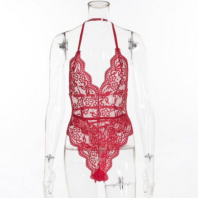 Női csipke body spitz nyakkivágással