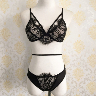 Čipkasti ženski crni komplet