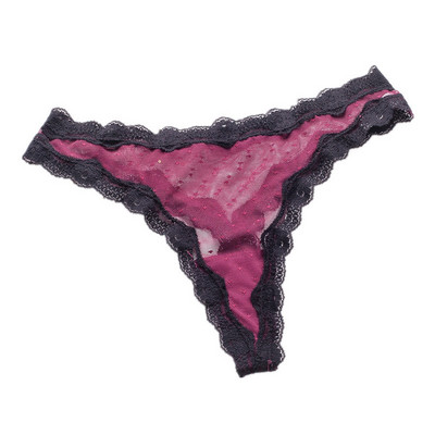 Átlátszó anyagból és csipkéből készült női tanga