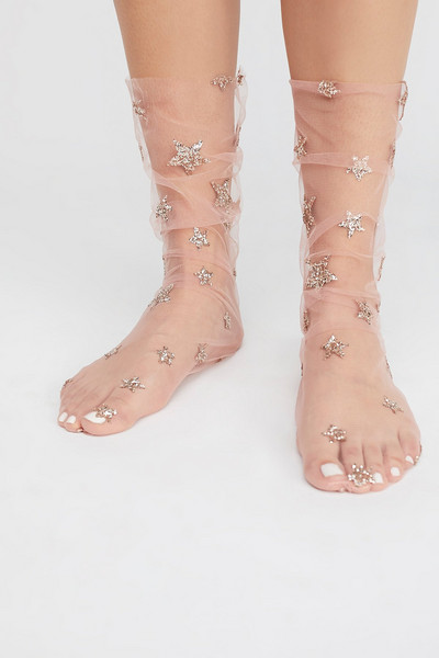 Átlátszó hálós zokni fényes díszítéssel