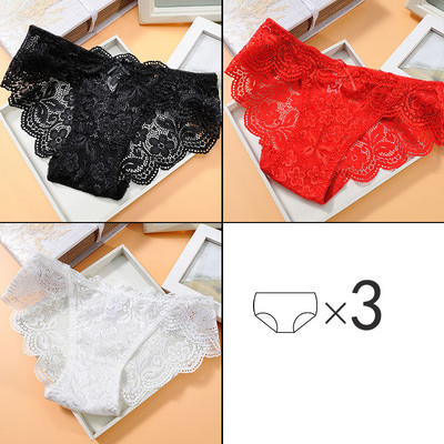 Σετ από τρία τεμάχια βαμβακερά μπικίνι με δαντέλα