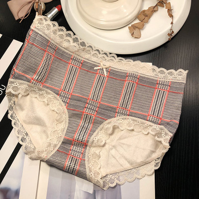 Γυναικείο καρό μπικίνι με ψηλή μέση και δαντέλα