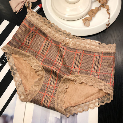 Γυναικείο καρό μπικίνι με ψηλή μέση και δαντέλα