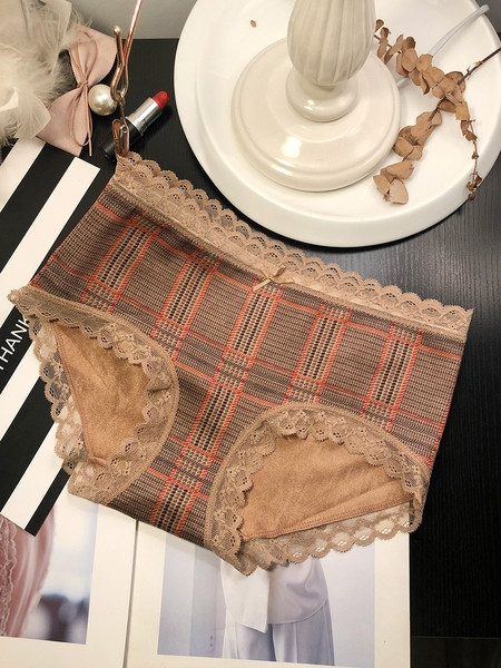 Γυναικείο καρό μπικίνι με ψηλή μέση και δαντέλα