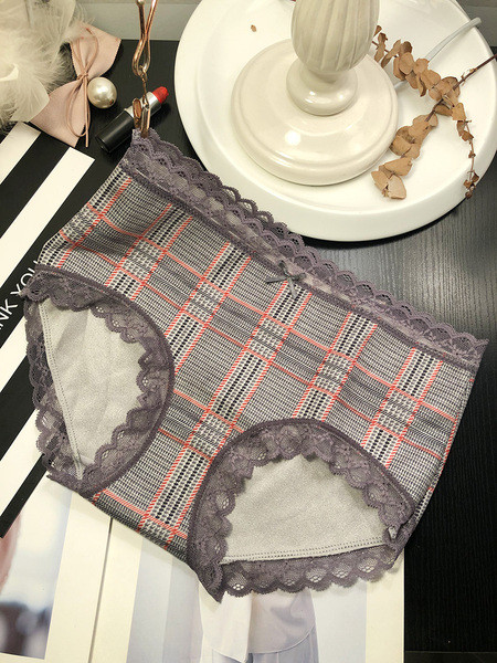 Γυναικείο καρό μπικίνι με ψηλή μέση και δαντέλα