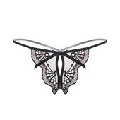 Női tanga színes hímzéssel és szalaggal