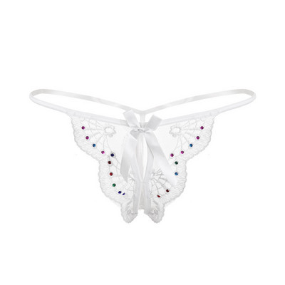 Női tanga színes hímzéssel és szalaggal