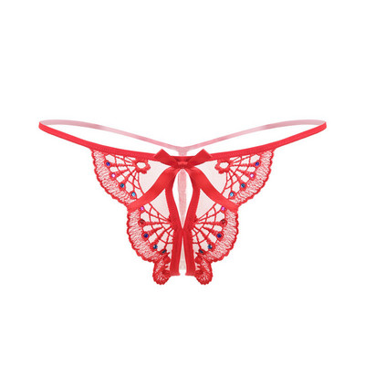 Női tanga színes hímzéssel és szalaggal