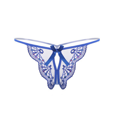 Női tanga színes hímzéssel és szalaggal