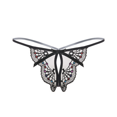 Női tanga színes hímzéssel és szalaggal