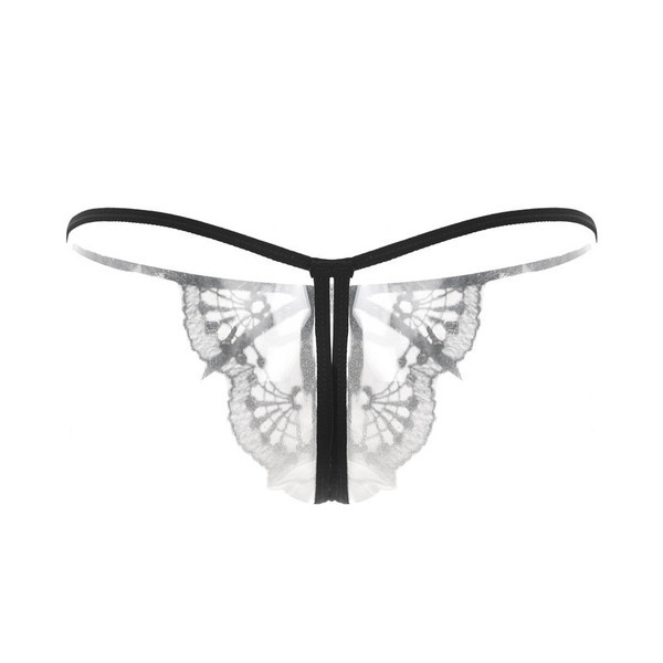 Női tanga színes hímzéssel és szalaggal