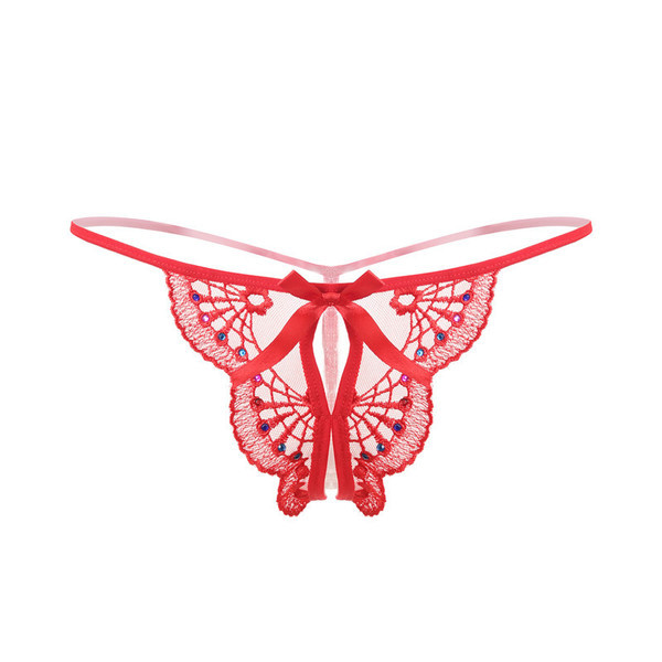 Női tanga színes hímzéssel és szalaggal